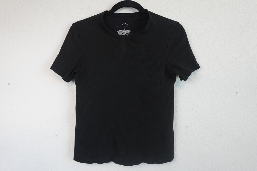 Klassy Network Ribbed Black Top with Built-in Bra Size large